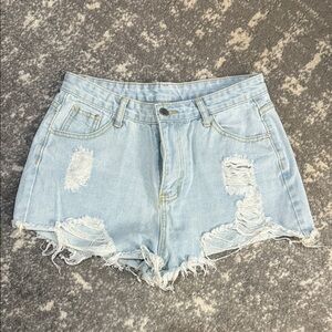Distressed Light Blue Denim Shorts